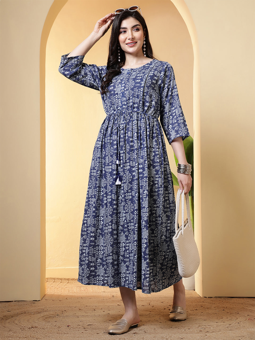 Blue Printed Dress for Women