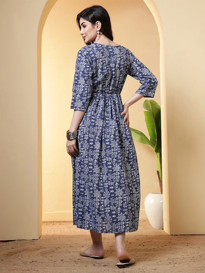 Blue Printed Dress for Women