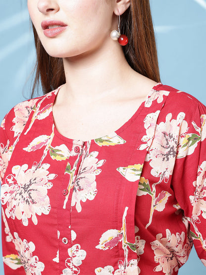Red Floral Printed Dress for Women