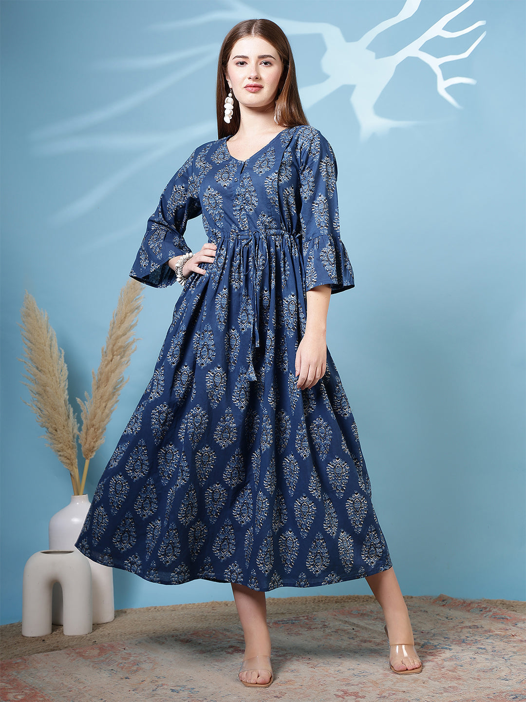Blue Printed Dress for Women