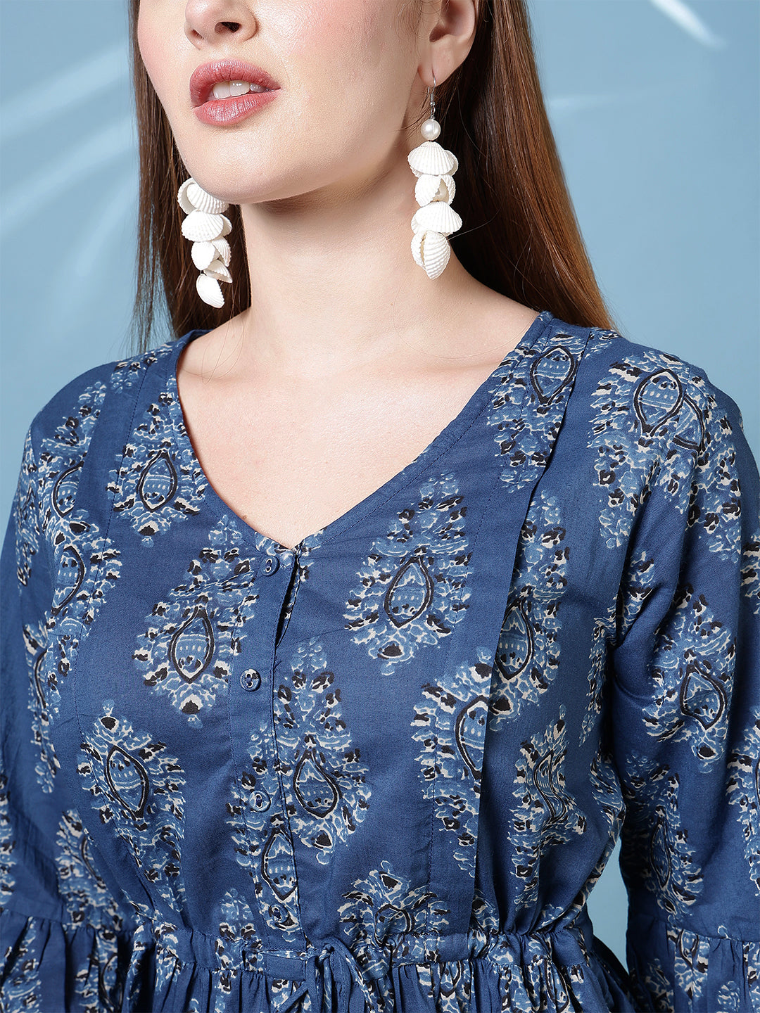 Blue Printed Dress for Women