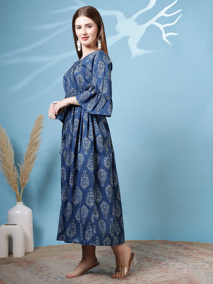 Blue Printed Dress for Women
