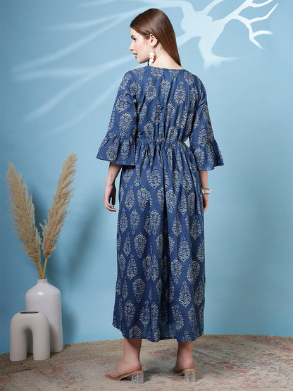 Blue Printed Dress for Women