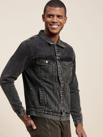 Men'S Black Washed Denim Jacket
