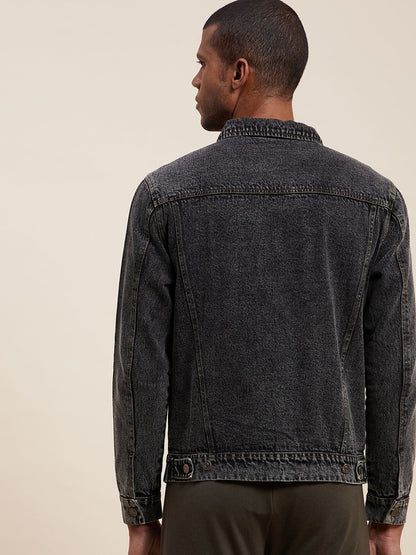 Men'S Black Washed Denim Jacket