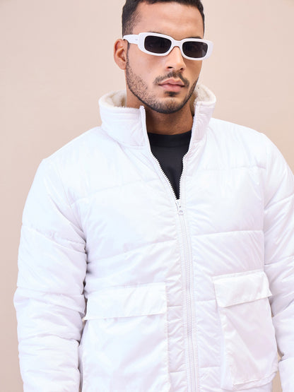 Men White Fur Collar Puffer Jacket