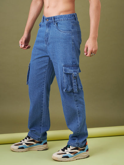 Men Ice Blue Box Pocket Relax Fit Jeans