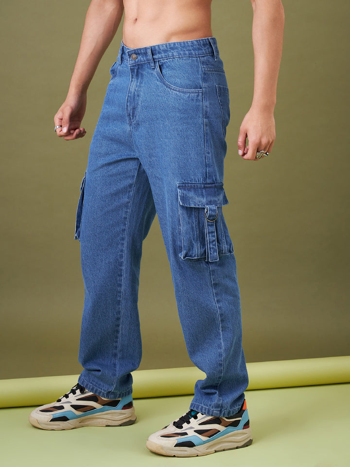 Men Ice Blue Box Pocket Relax Fit Jeans