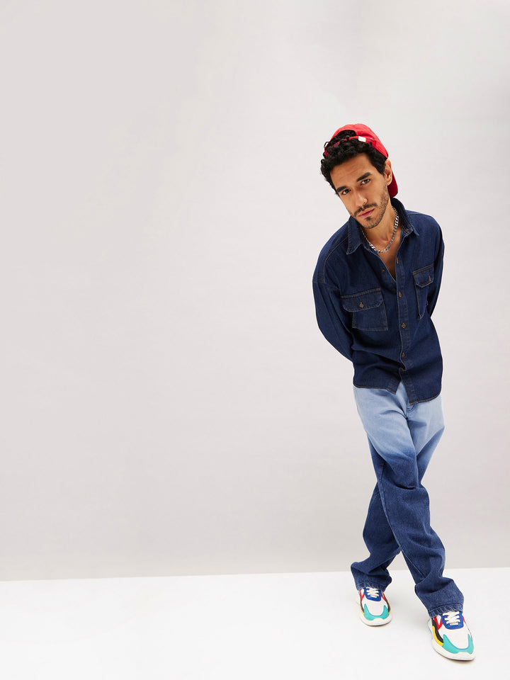Men Blue Ombre Relax Fit Jeans