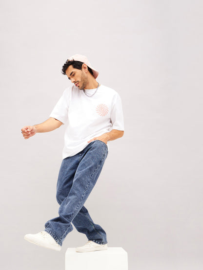 Men Blue Washed Basic Relax Fit Jeans