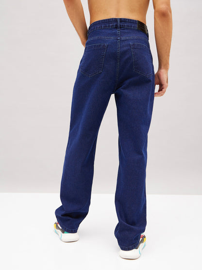 Men Navy Washed Relax Fit Jeans