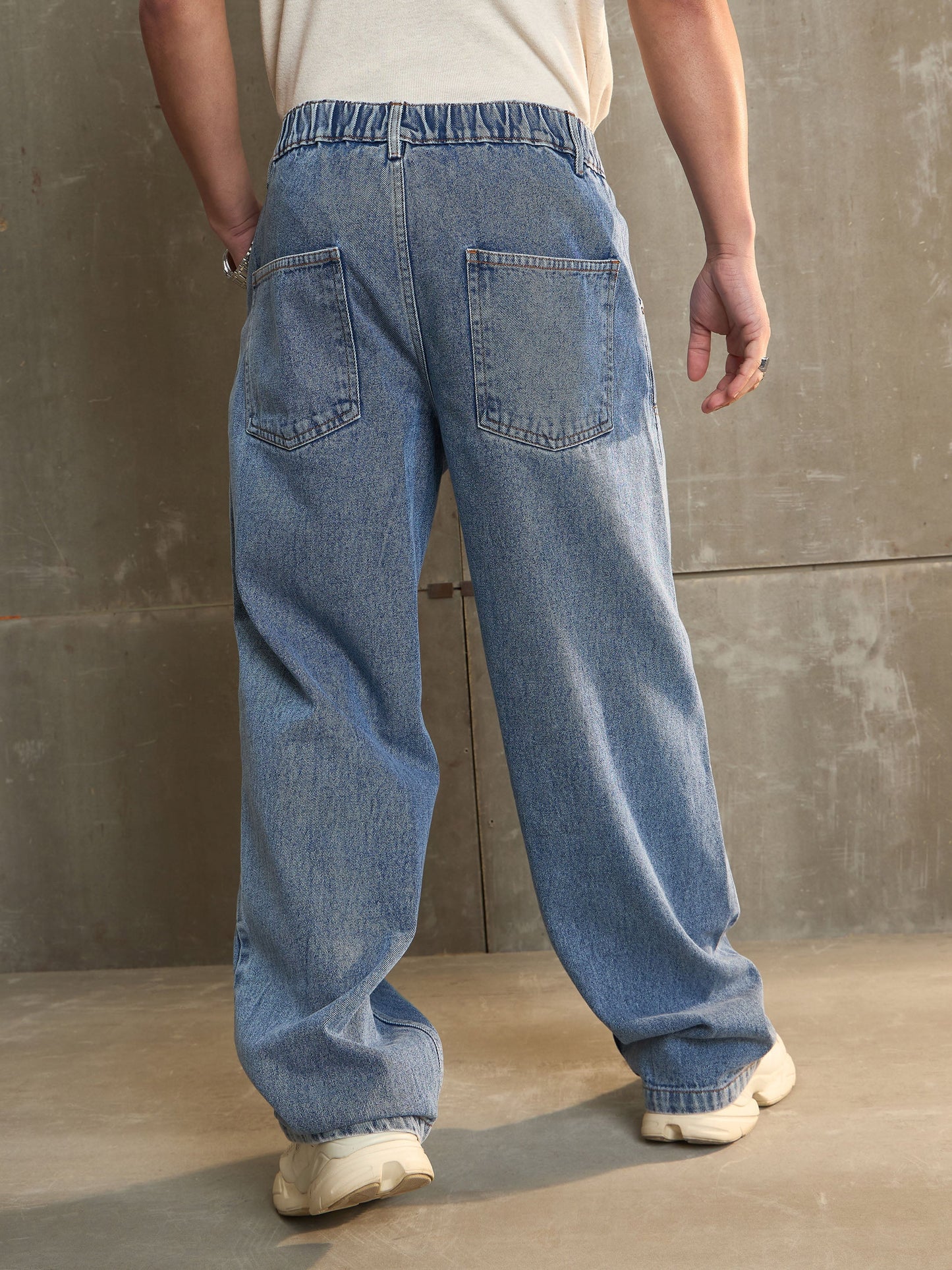 Men Navy Washed Wide Leg Carpenter Jeans