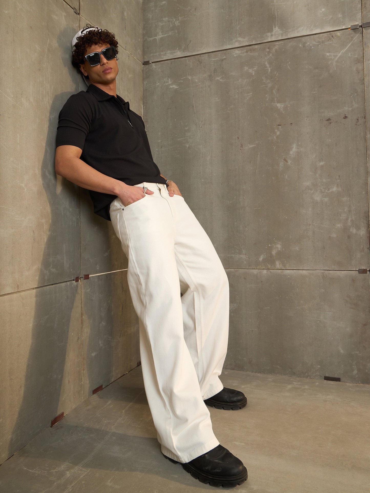 Men White Basic Wide Leg Jeans