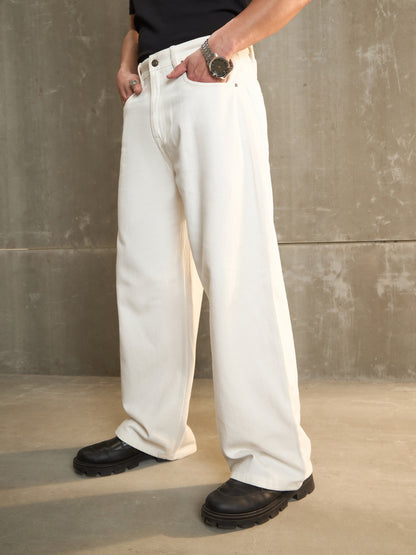 Men White Basic Wide Leg Jeans