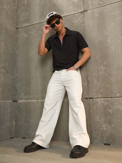 Men White Basic Wide Leg Jeans