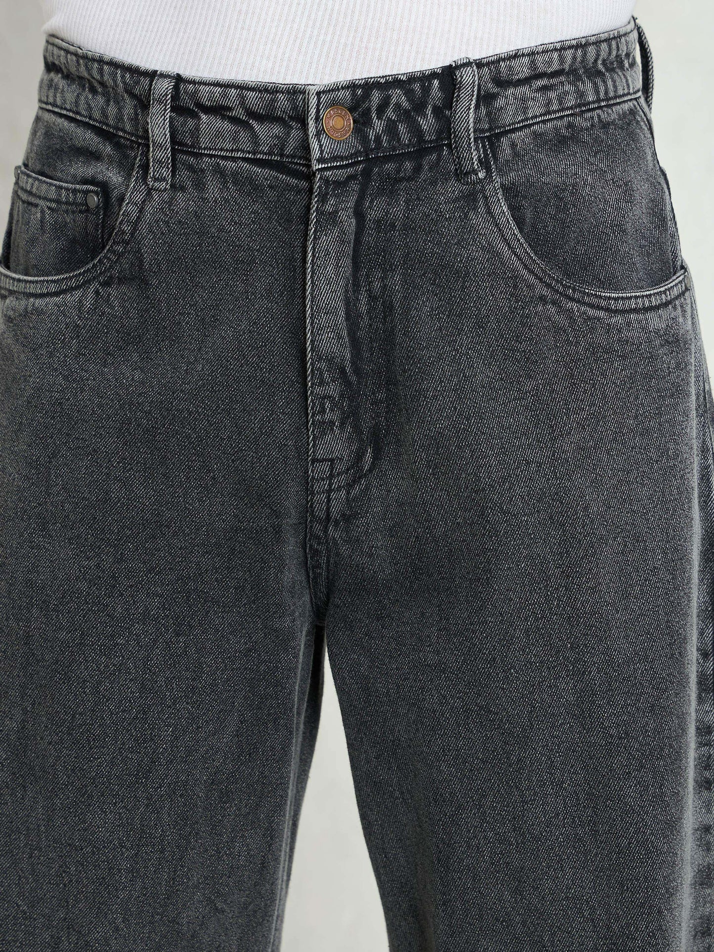 Men Grey Basic Wide Leg Jeans