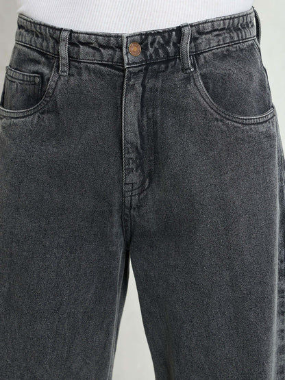 Men Grey Basic Wide Leg Jeans
