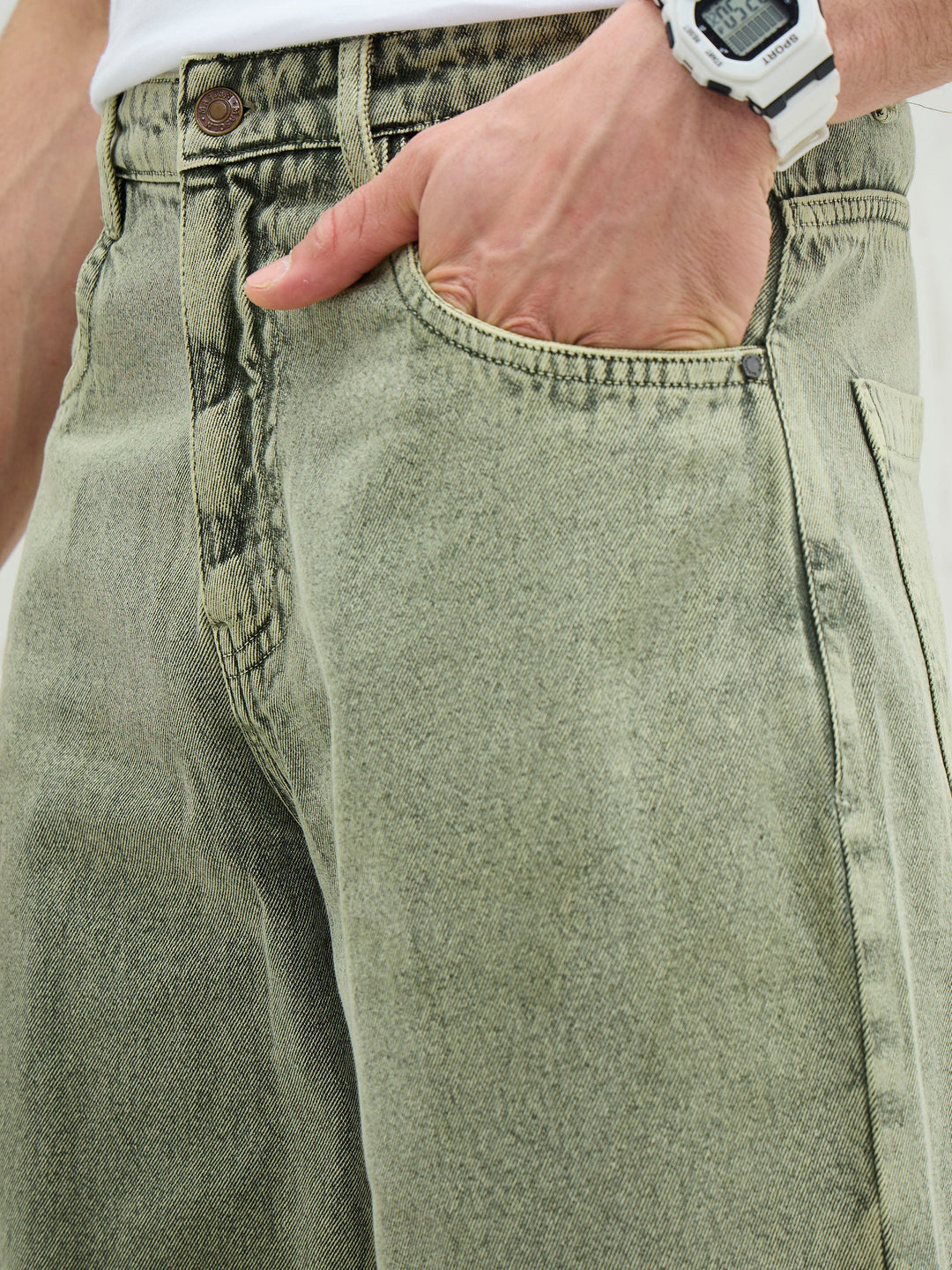 Men Light Green Basic Wide Leg Jeans