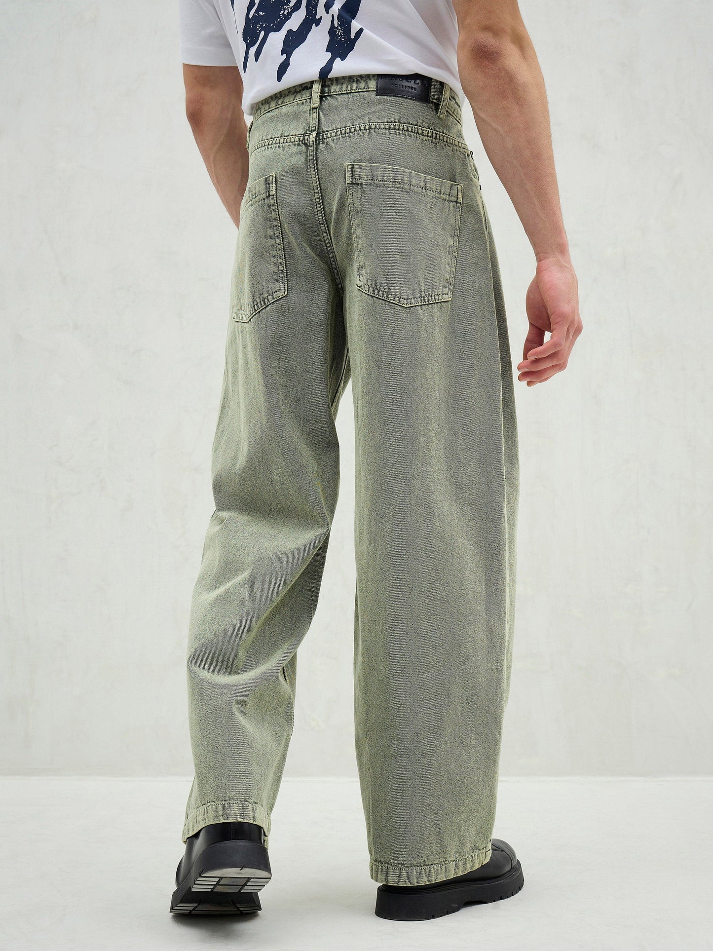 Men Light Green Basic Wide Leg Jeans