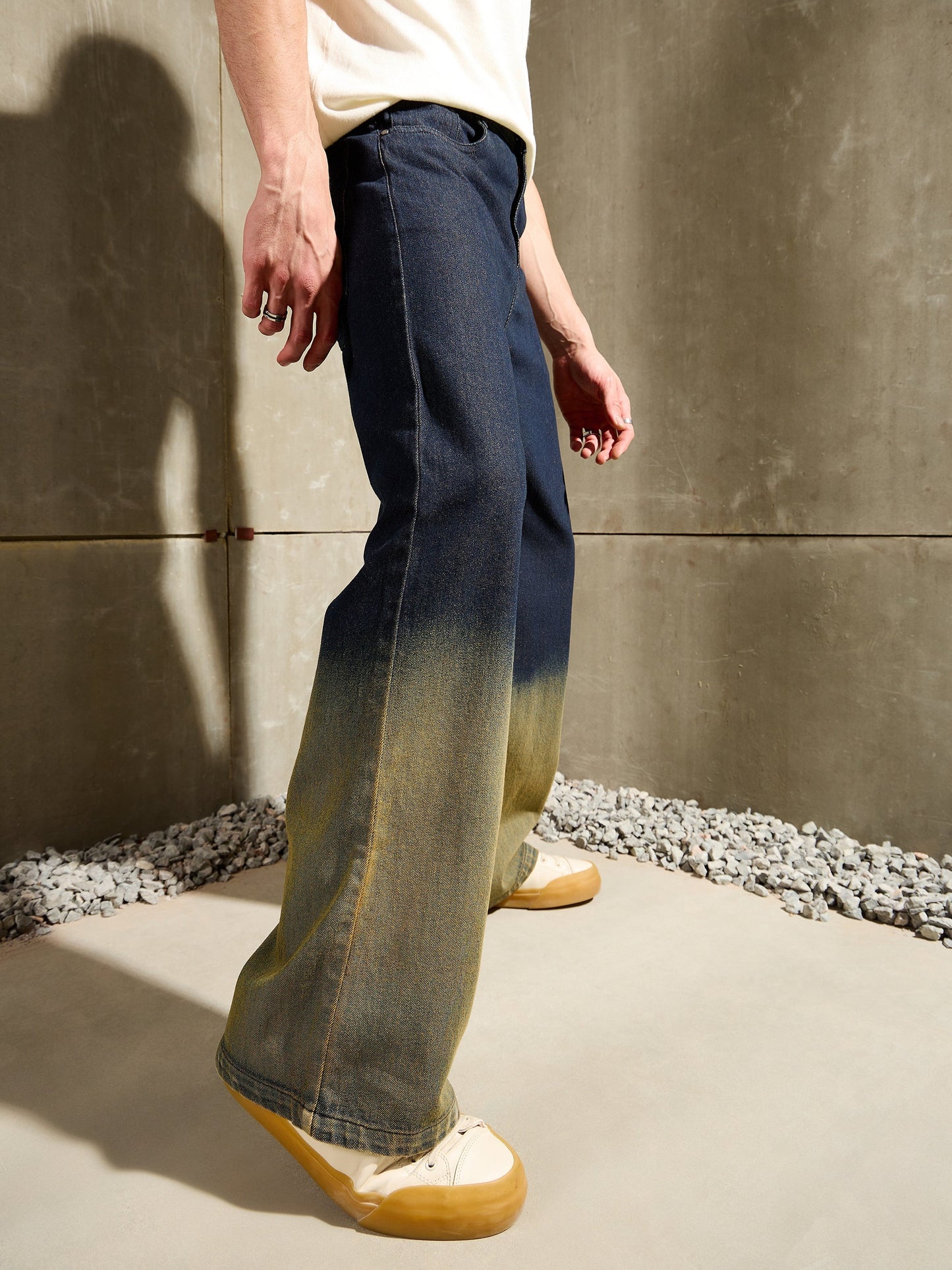 Men Blue Ombre Wide Leg Jeans