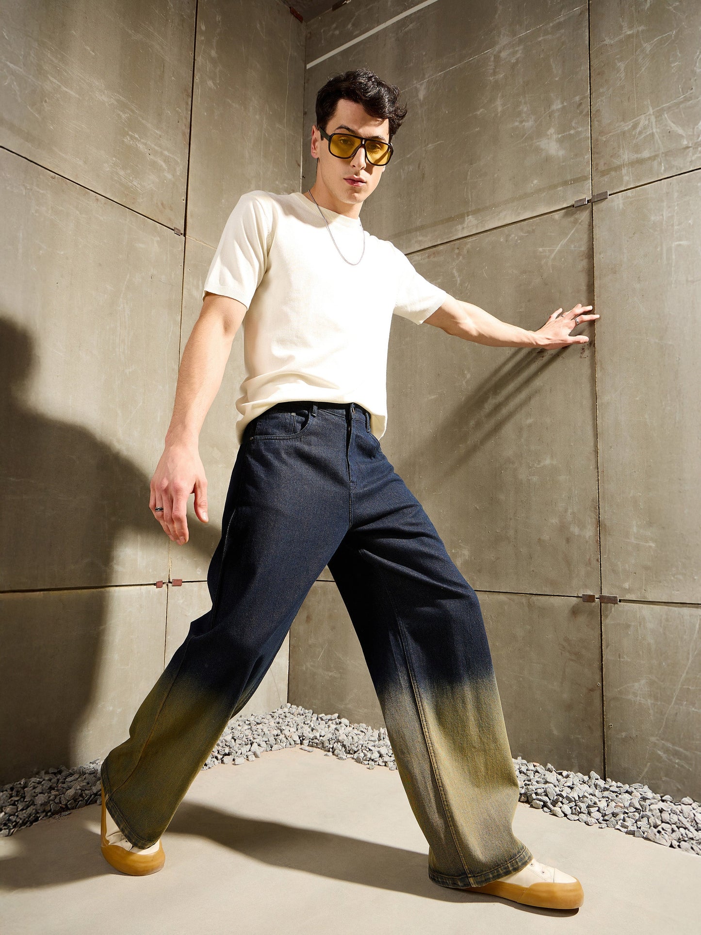 Men Blue Ombre Wide Leg Jeans
