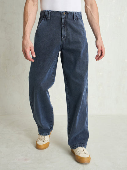 Men Light Blue Contrast Thread Detail Wide Leg Jeans