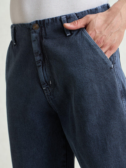 Men Light Blue Contrast Thread Detail Wide Leg Jeans