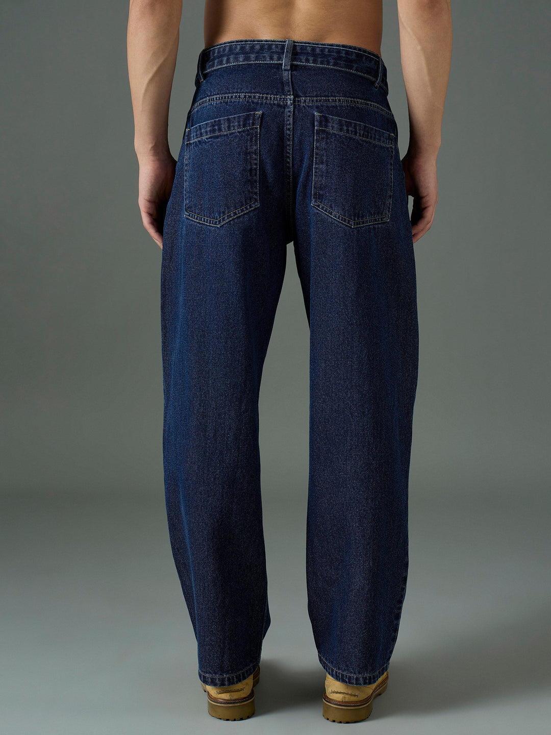 Men Navy Blue Wash Front Belted Relax Fit Jeans