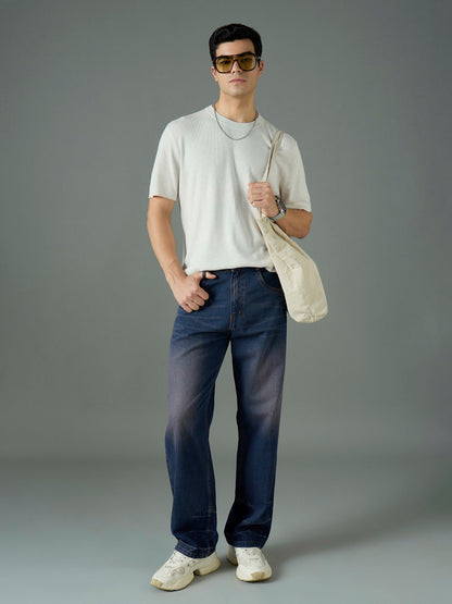 Men Blue Wash Relax Fit Basic Jeans