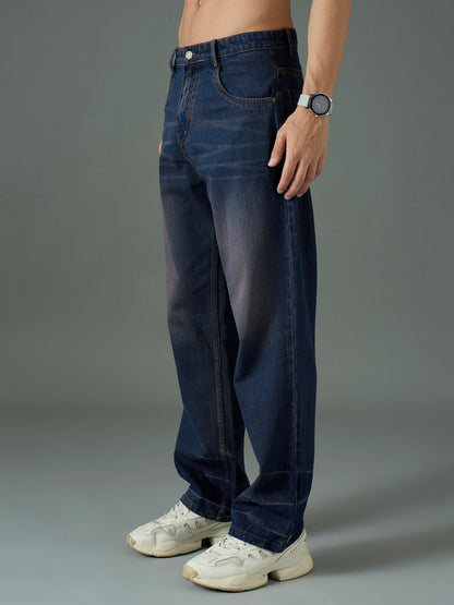 Men Blue Wash Relax Fit Basic Jeans