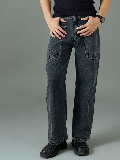 Men Grey Wash Front pocket Relax Fit Jeans