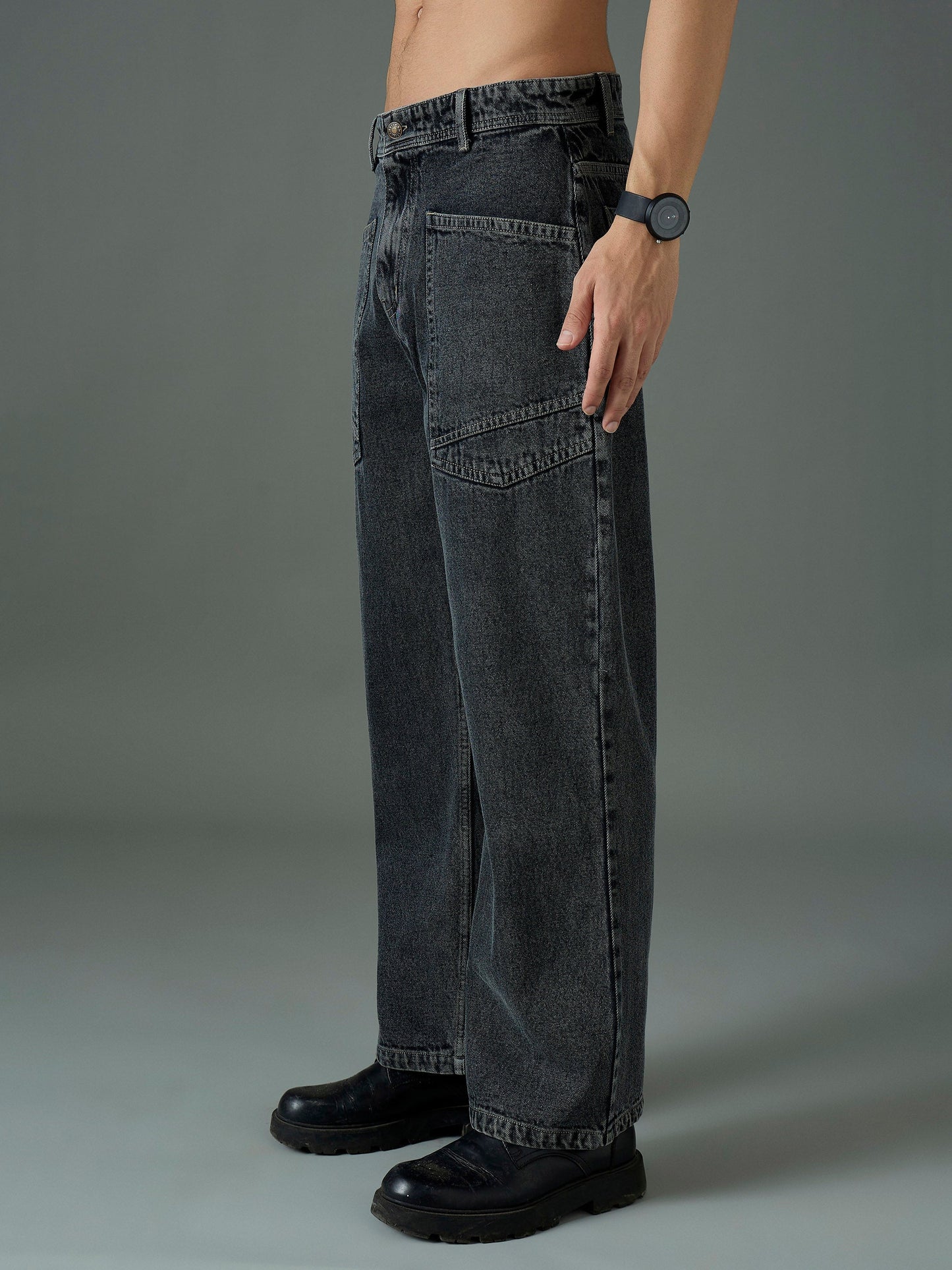 Men Grey Wash Front pocket Relax Fit Jeans