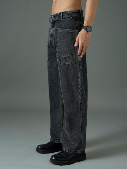 Men Grey Wash Front pocket Relax Fit Jeans