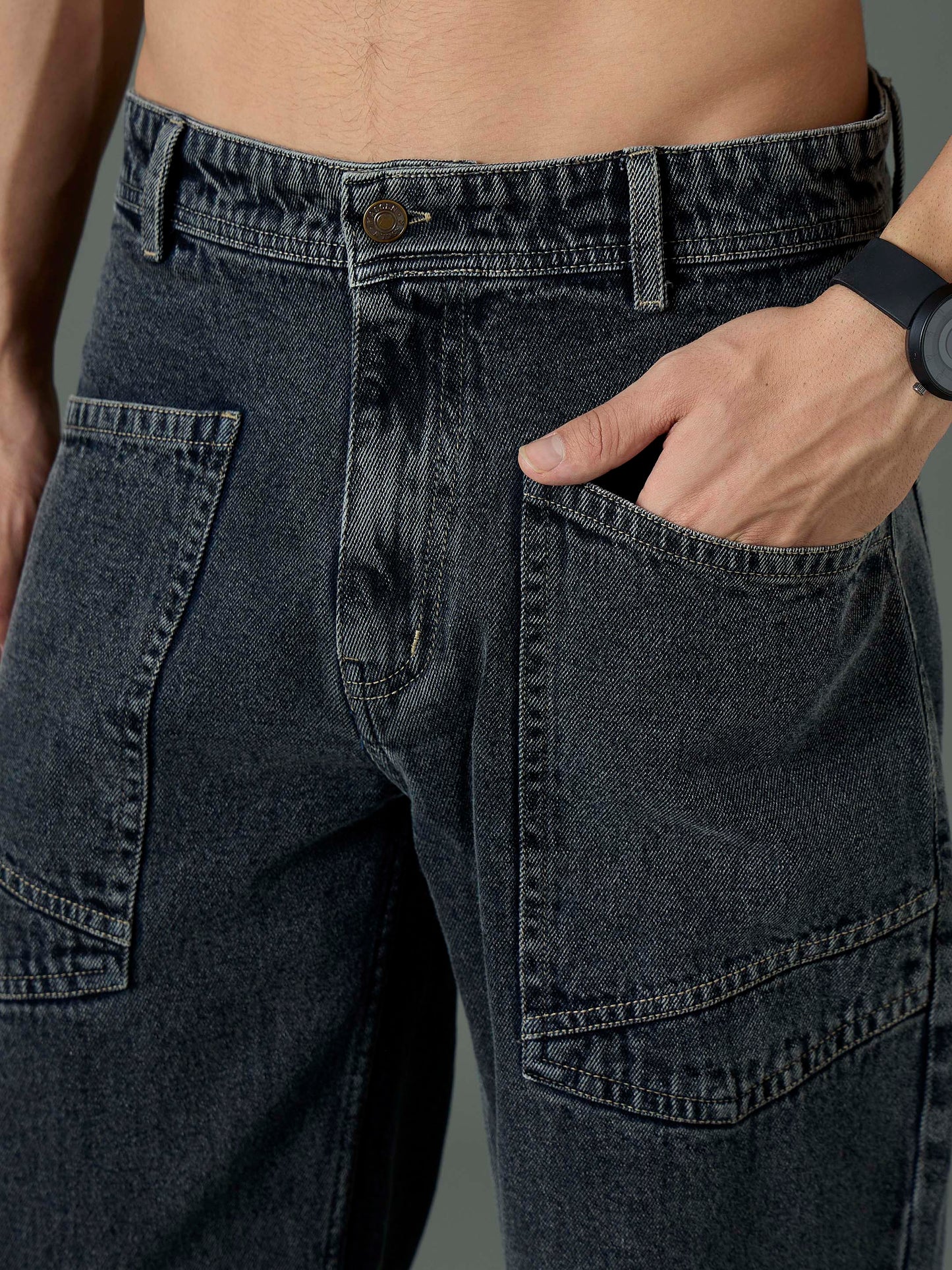 Men Grey Wash Front pocket Relax Fit Jeans