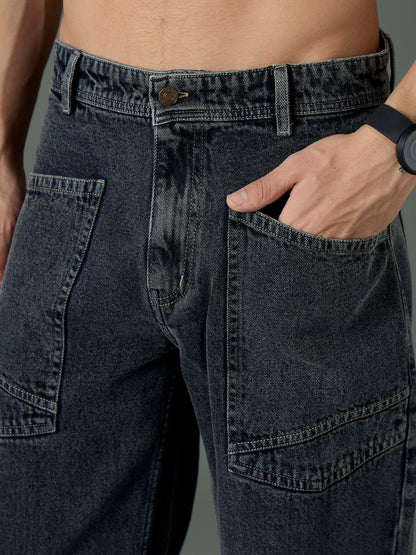 Men Grey Wash Front pocket Relax Fit Jeans
