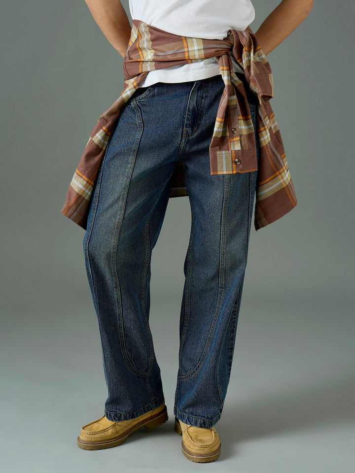 Men Blue Front Detail Wide Leg Jeans
