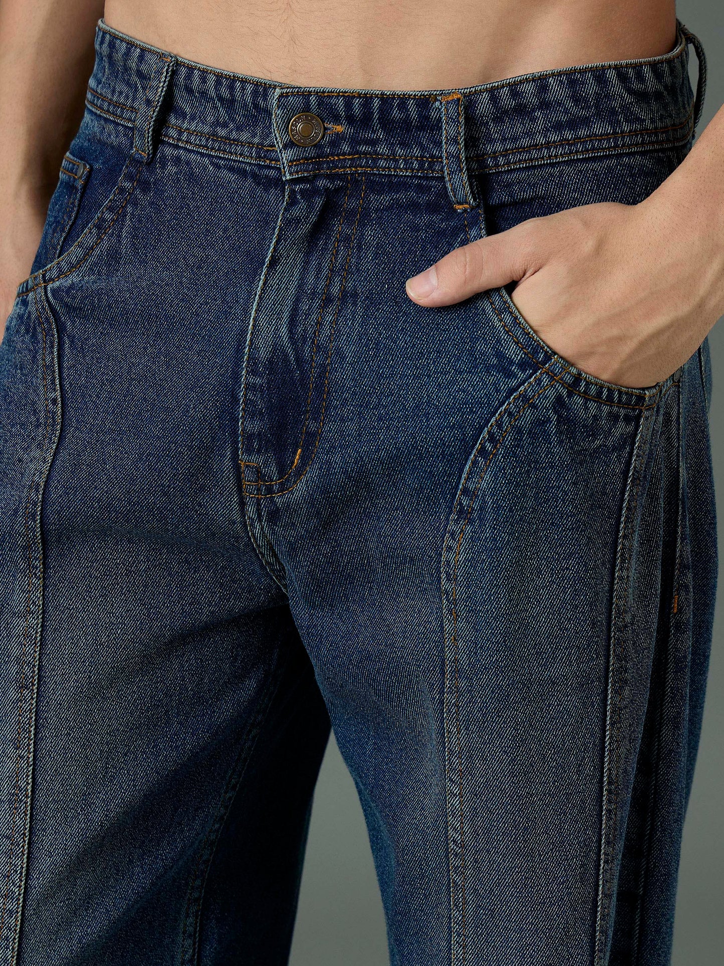 Men Blue Front Detail Wide Leg Jeans