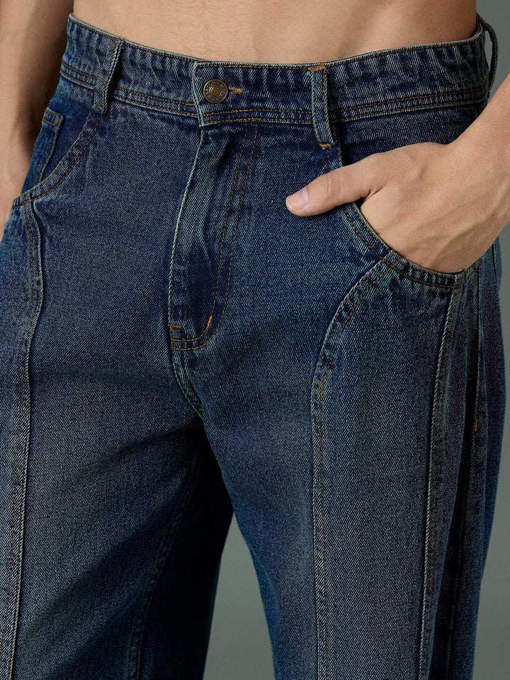 Men Blue Front Detail Wide Leg Jeans