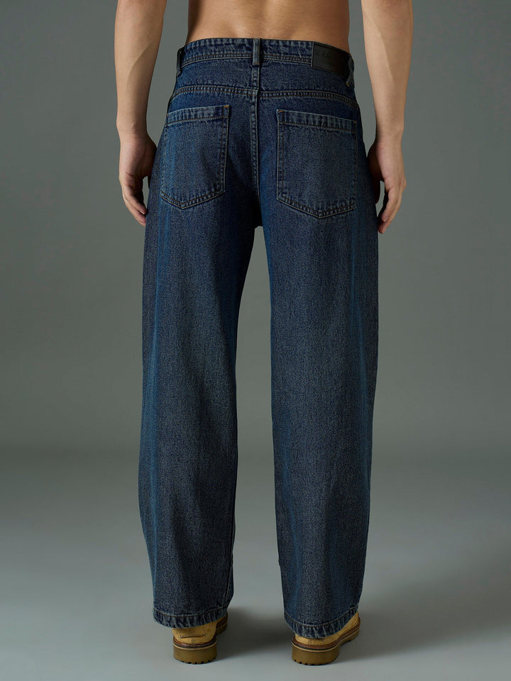 Men Blue Front Detail Wide Leg Jeans