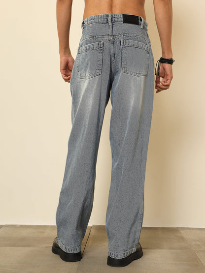Men Light Blue Distressed Darted-Knee Relax Fit Jeans