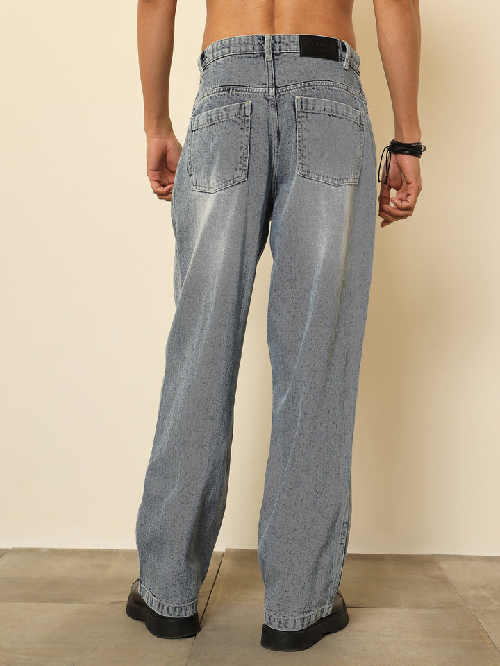 Men Light Blue Distressed Darted-Knee Relax Fit Jeans