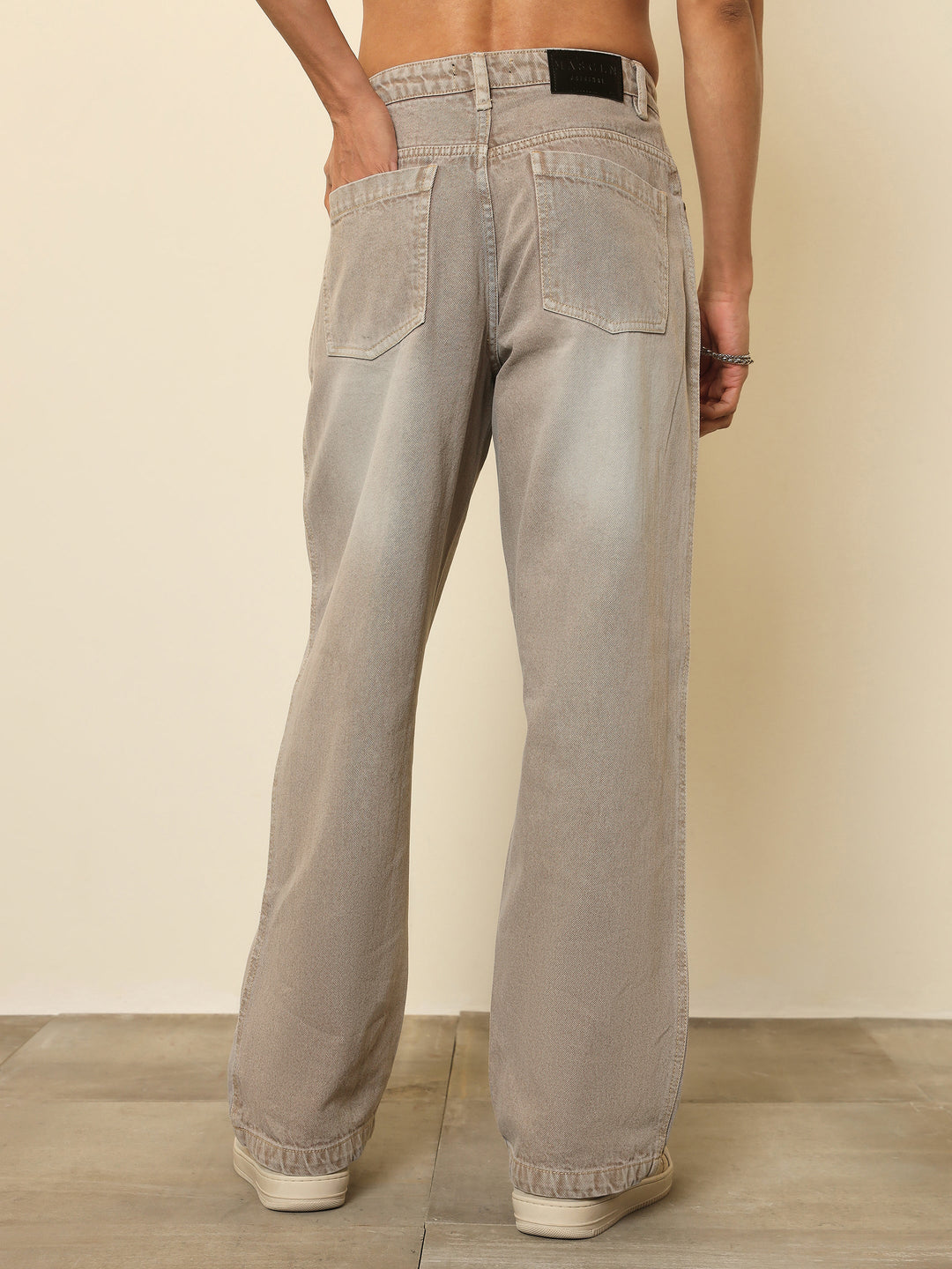 Men Light Brown Darted-Knee Relax Fit Jeans