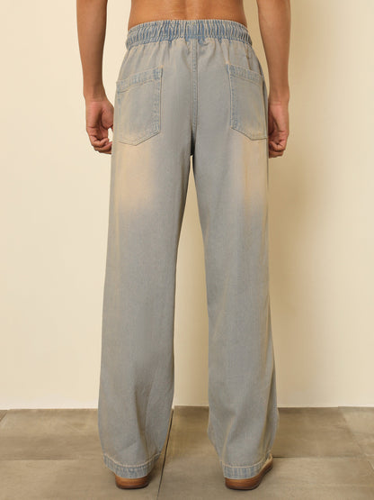 Men Light Blue Seam-Detail Relax Fit Jogger Jeans