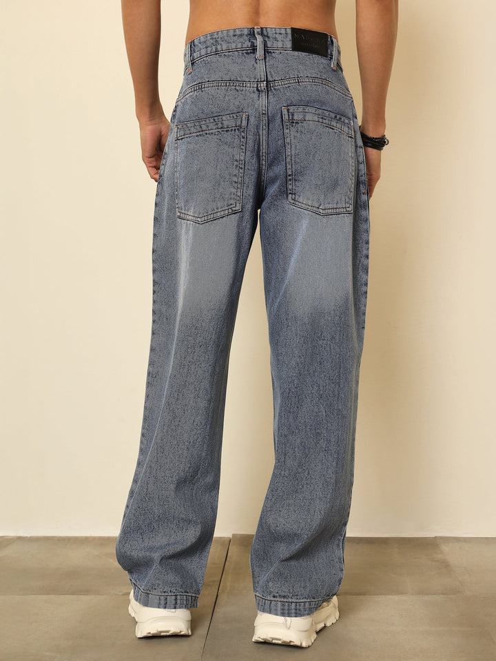 Men Blue Whisker Wash Basic Relax Fit Jeans