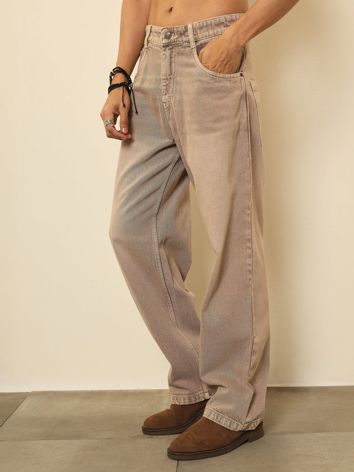 Men Beige Whisker Wash Basic Relax Fit Jeans