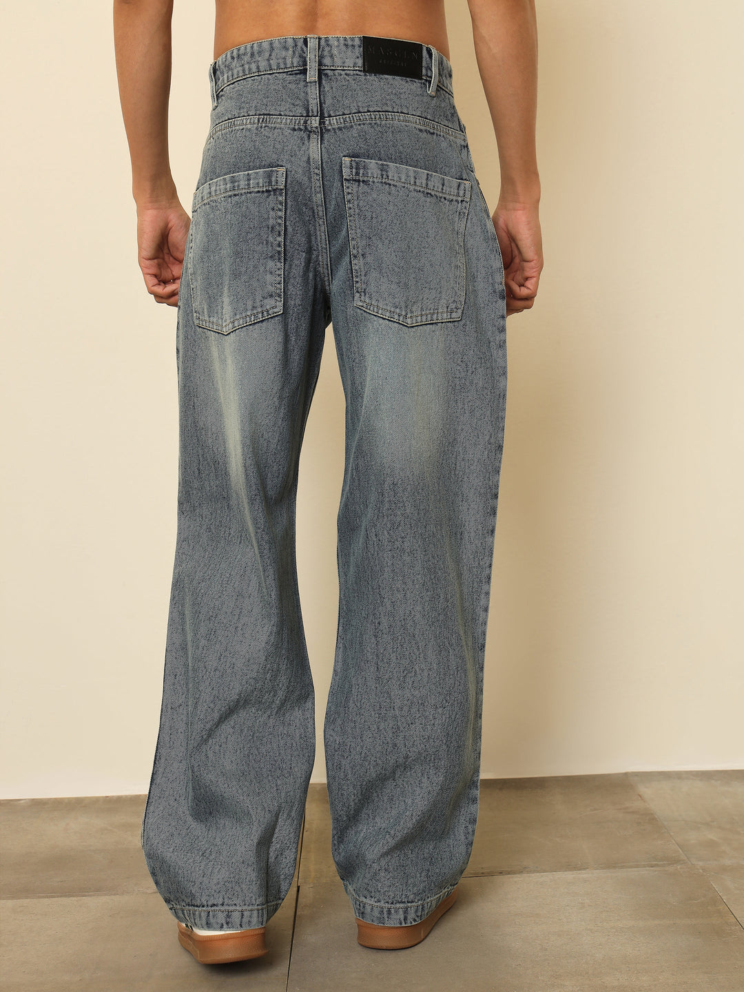 Men Light Blue Washed Distressed Relax Fit Jeans