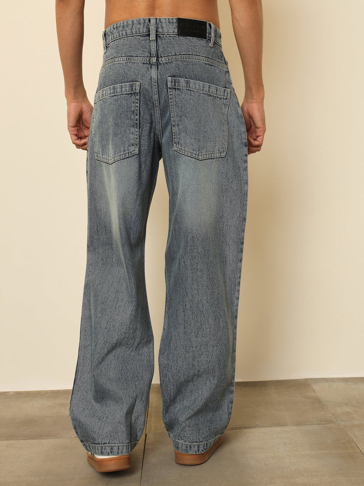 Men Light Blue Washed Distressed Relax Fit Jeans