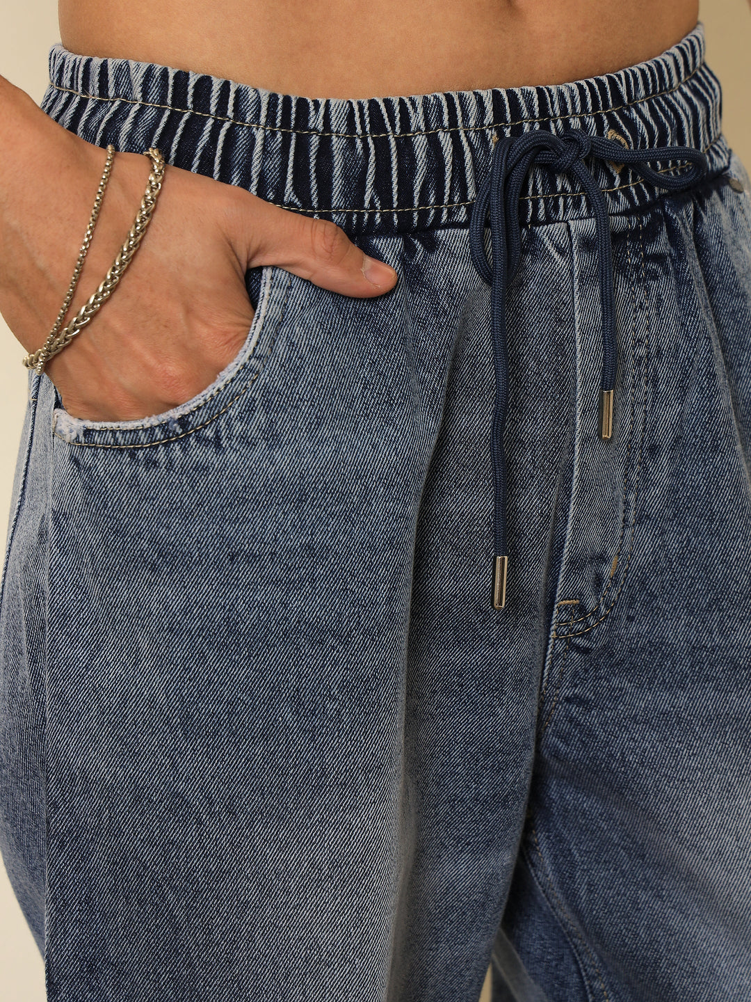 Men Basic Blue Cargo Pocket Relax Fit Jogger Jeans