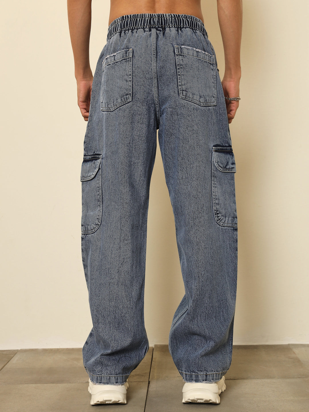 Men Basic Blue Cargo Pocket Relax Fit Jogger Jeans