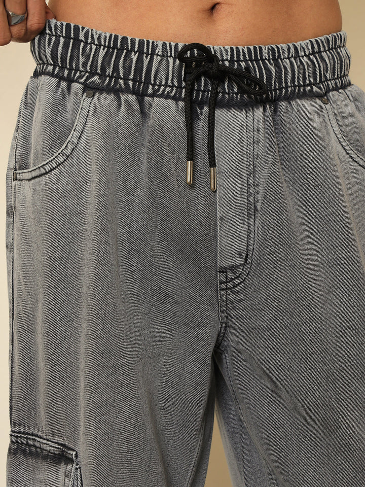 Men Grey Cargo Pocket Relax Fit Jogger Jeans